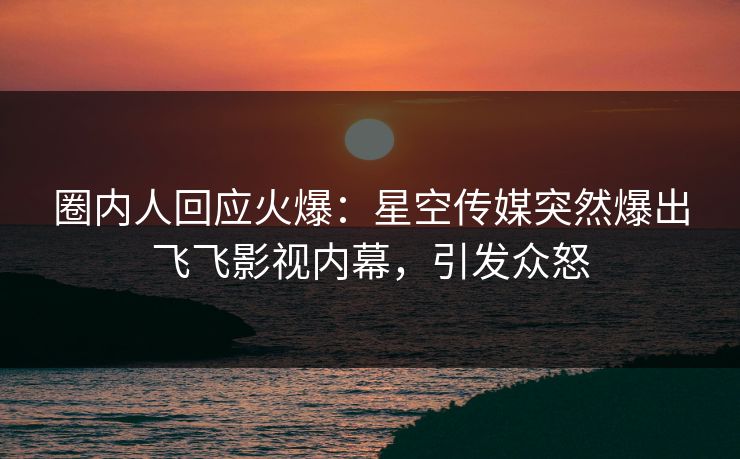 圈内人回应火爆：星空传媒突然爆出飞飞影视内幕，引发众怒