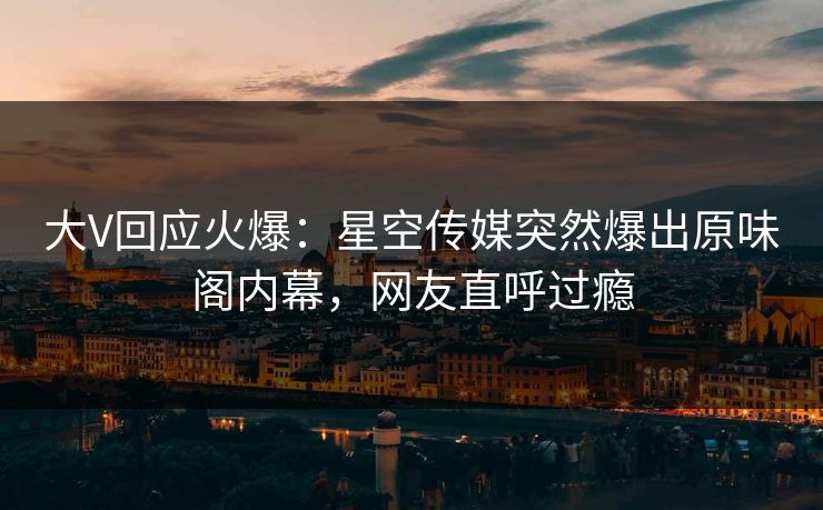 大V回应火爆：星空传媒突然爆出原味阁内幕，网友直呼过瘾