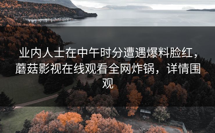 业内人士在中午时分遭遇爆料脸红，蘑菇影视在线观看全网炸锅，详情围观